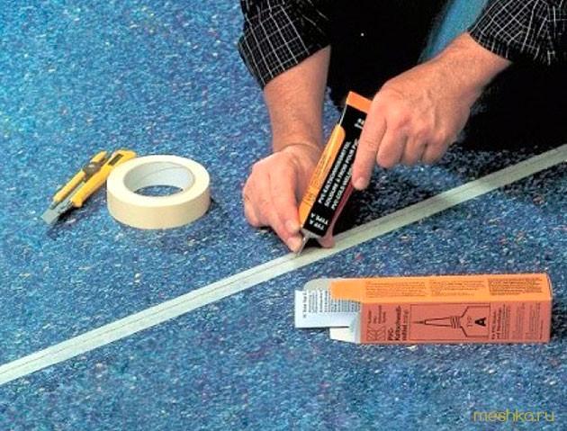 склеить, линолеум