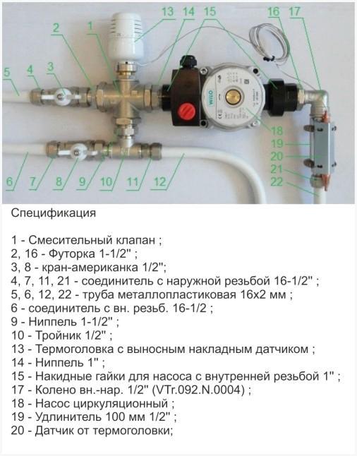 Смесительный узел для теплого пола Valtec на один контур (до 20 кв.м.) с автоматической регулировкой