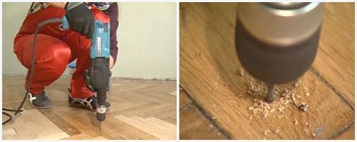 Устранение скрипа паркета - прикручивание саморезами к фанере