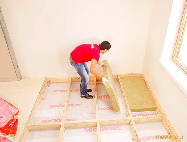 утепление, пола, первого
