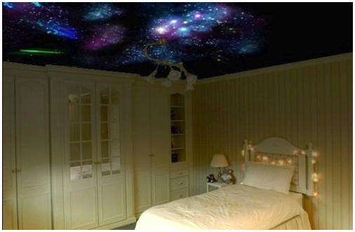 Натяжной потолок Звездное небо с помощью оптоволокна